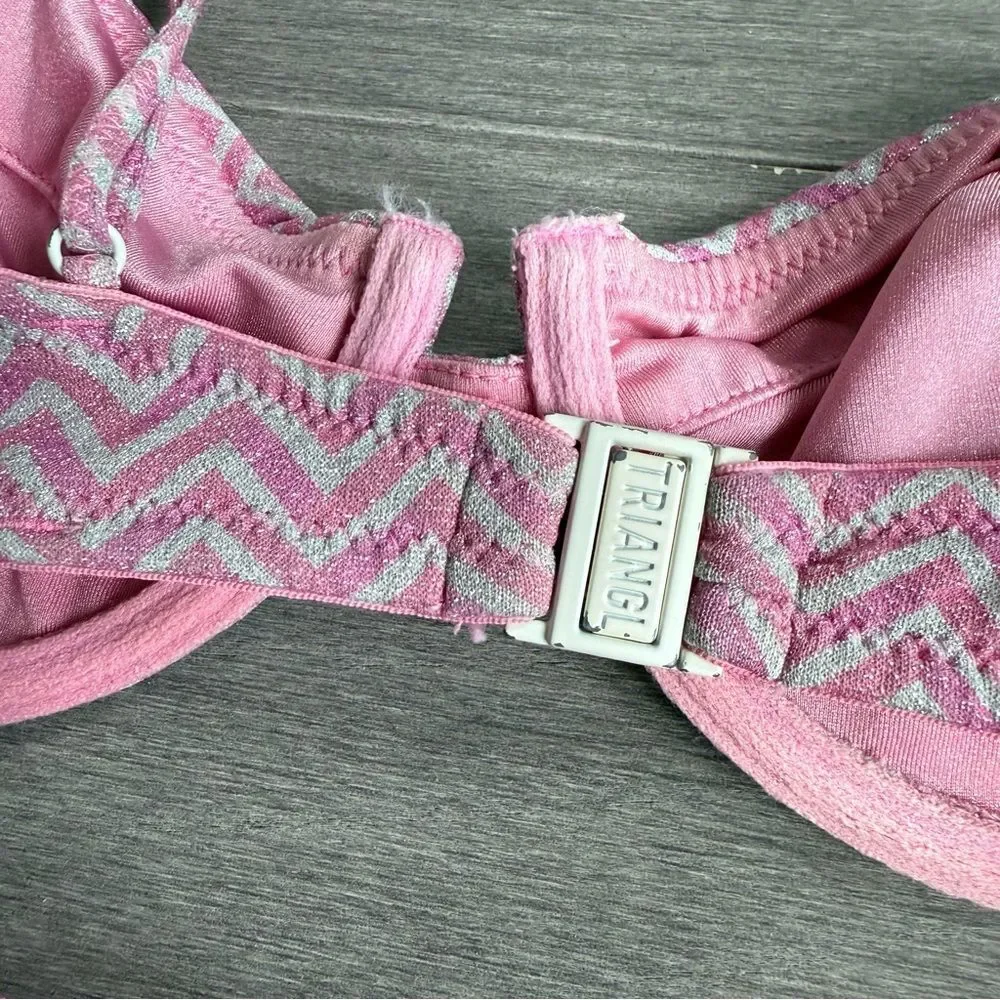 TRIANGL Rhian Mirage Bikini Set Pink Chevron Sparkle | Top S Bottom XS Beach